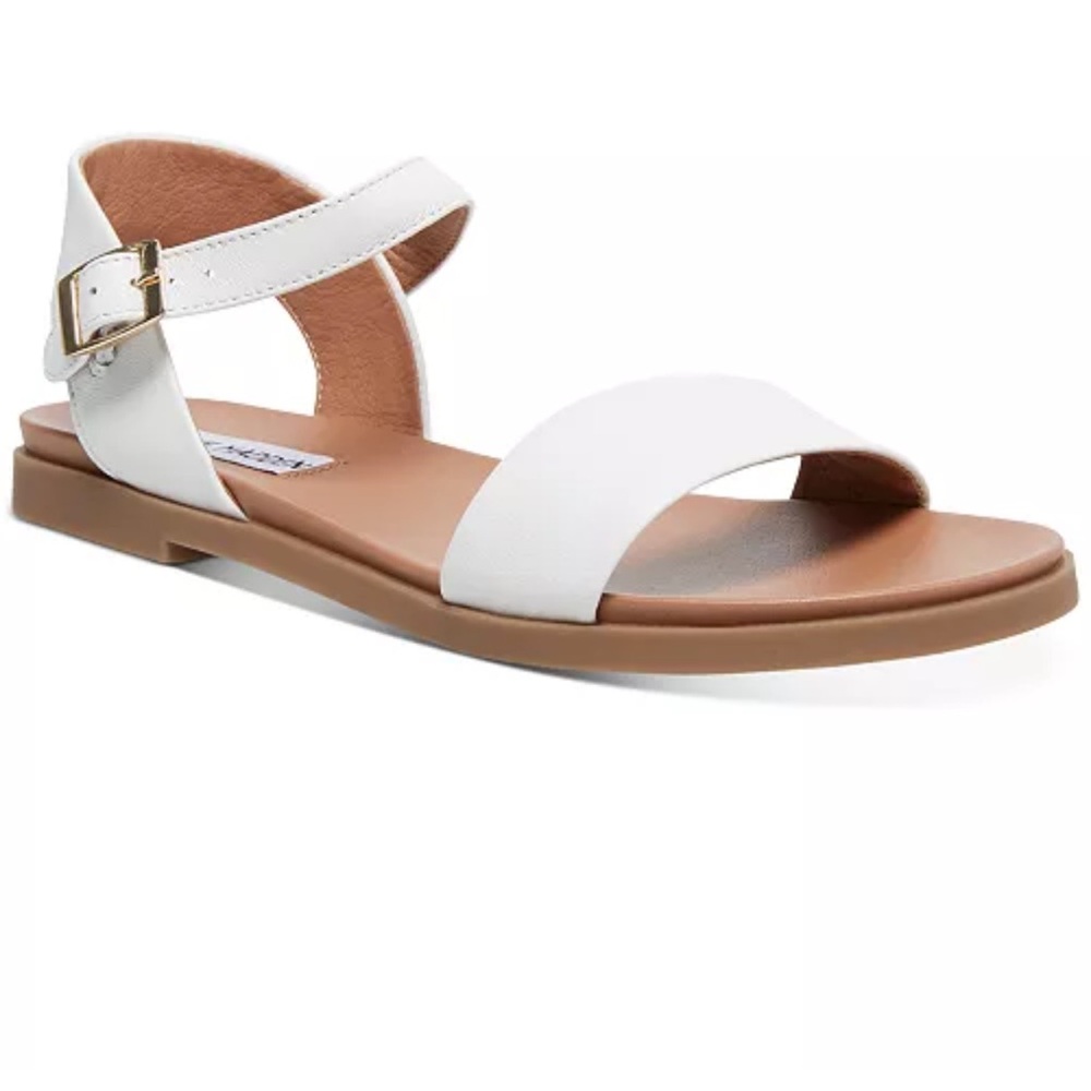 Steve Madden White Leather Sandals, Flats, Donddi, Size 6, New in Box